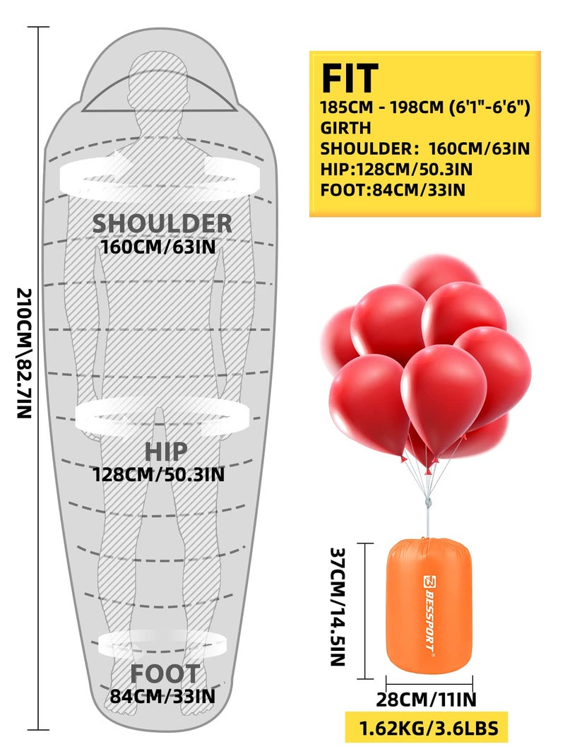 Bessport Mummy Sleeping Bag | 15-45 â„‰ Extreme 3-4 Season Sleeping Bag for Adults Cold Weatherâ€“ Warm and Washable, for Hiking Traveling & Outdoor Activities - Image 2